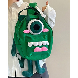 Canvas Schoolbag for Primary School Students Cute Cyclops All-match Cartoon Japanese-style Ins Campus Doll Backpack for Men and Women