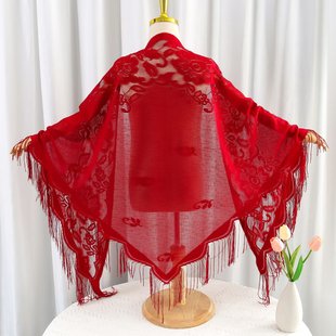 Cross-border New Light and Breathable Monochrome Lace Tassel Shawl Gauze Scarf Women's Triangle Scarf Baotou Scarf