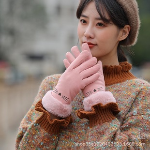 Factory Wholesale New Gloves Women's Suede Velvet Touch Screen Fleece-lined Thickeneding Warm Winter Fashion Driving Gloves