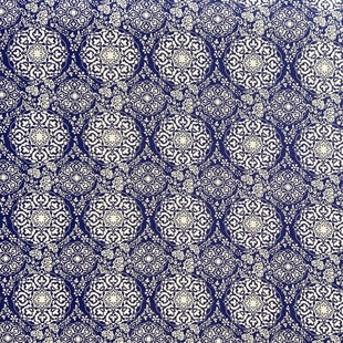 Cotton and Linen Blue and White Porcelain Printed Fabric Navy Blue Bottom Round Old Window Carved Clothing Fabric Home Handmade