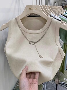 Original Quality Leakage Navel Pack Design Sense Ice Silk Knitted Sweater Outer Wear Wide Shoulder Strap Summer New Camisole