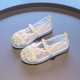 Summer Children's Embroidered Shoes Girls' Hanfu Shoes Antique Hollow Shoes Ancient Clothes Baby Old Beijing Net Shoes Dance Shoes