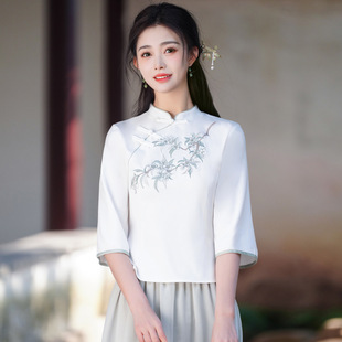 = Tang Suit Improved Cheongsam Tea Art National Style Hanfu Art Tea Artist New Chinese Embroidered Top Skirt suit