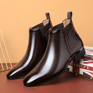 Boots Men's Pointed Toe British Chelsea Boots Men's Simple High-Top Business Formal Leather Shoes Factory Cross-Border Spot