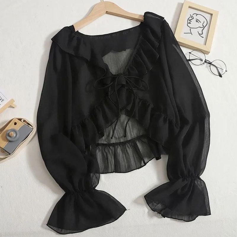 Super Lightweight and Breathable Sun Protection Cardigan for Women in Summer, Chiffon Shirt Paired with a Slip Dress, Small Shawl Cover-Up for Women