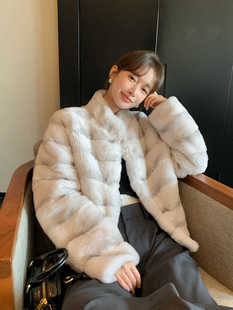 [Ice Cream Totoro] Baby Grade Bottom Velvet Imported Rex Rabbit Gradient Gray White Fur