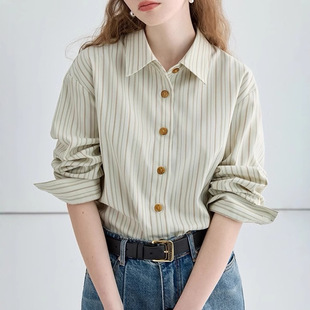 VEGA striped shirt women's design sense niche loose slim long sleeve top 2025 spring and autumn new
