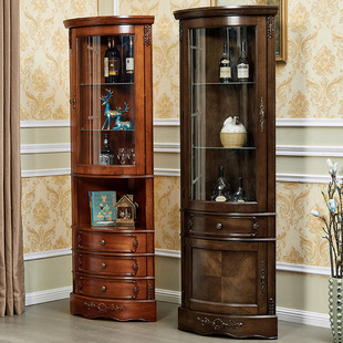 American Style Solid Wood Triangle Cabinet Living Room Ash Wooden Corner Storage Wine Cabinet Multifunctional Corner Vertical Cabinet Restaurant Corner Cabinet
