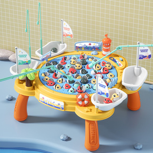 Electric fishing table toy oversized fishing table rotating music magnetic fishing rod interactive early education hot sale game table