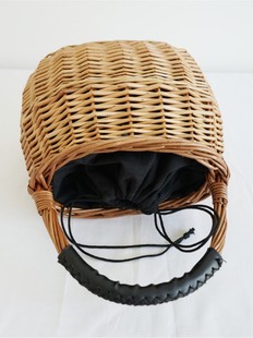 Export to Japan Hand-stitched Leather Rattan Bags Picnic Basket Oval Straw Bags Vintage Women's Bags