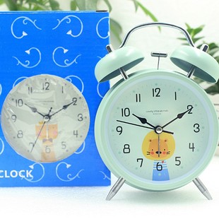 Metal mute spray paint light color New Cartoon bell alarm clock children student bedside night light creative fashion double bell clock