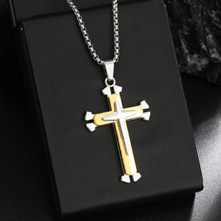 2025 New European and American Cross Necklace Men's Simple Long Gothic Retro Stainless Steel Women's Pendant