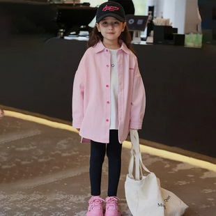 Girls' shirt 2024 New Western style cotton long sleeve lapel letter embroidered loose Denim coat Chenchen mom