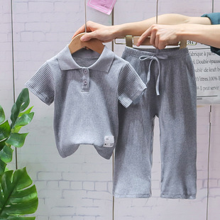 Summer Girl's Vertical Lapp Collar Short-sleeved Trousers Fashionable suit Trendy Summer New Baby Stylish suit
