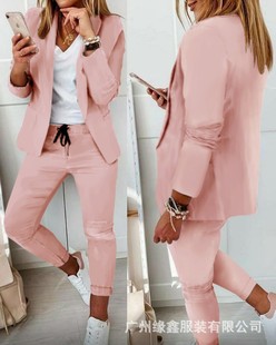 2024 Europe and the United States cross-border foreign trade new casual solid color long sleeve small suit women's suit [a large number of in stock]]