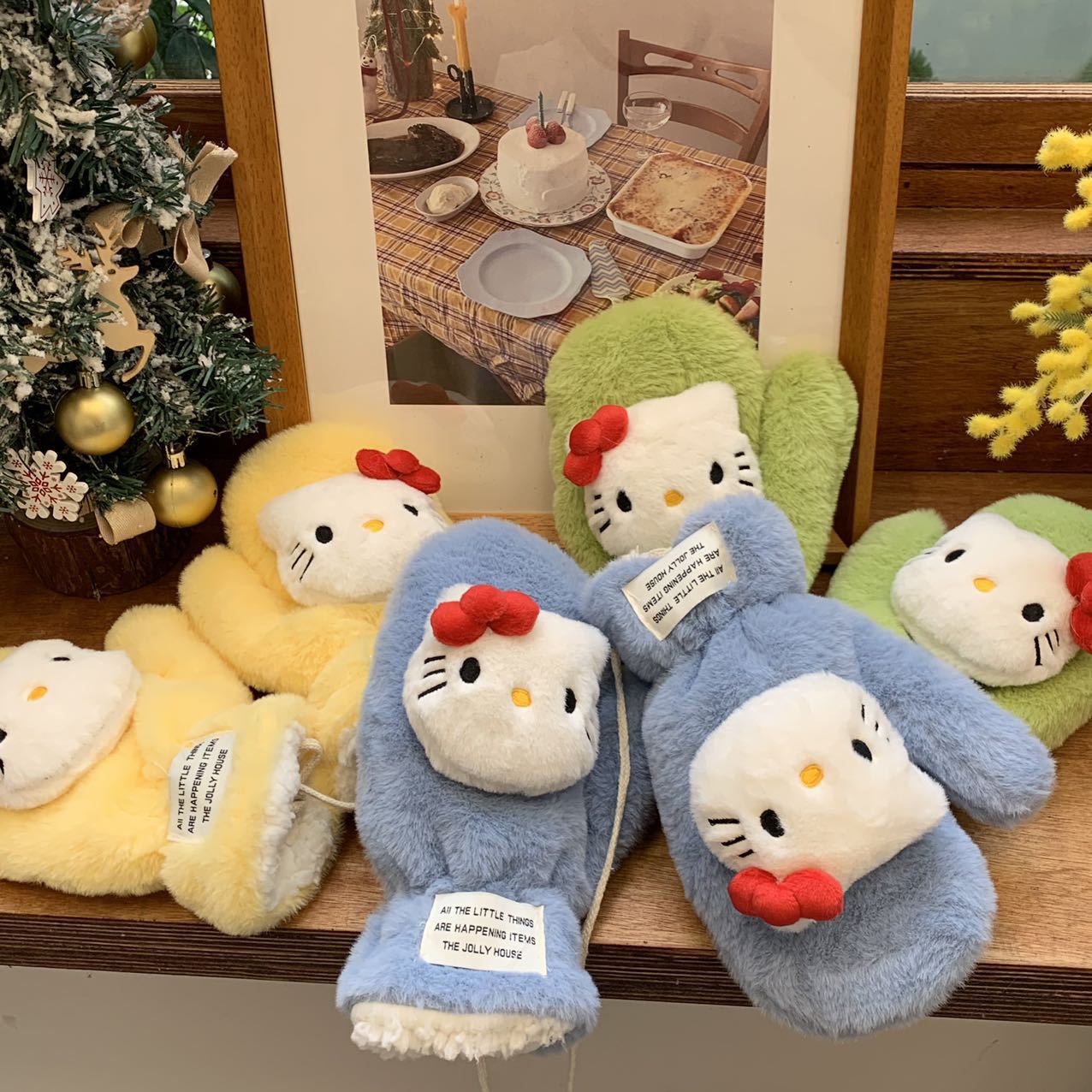 Candy Color Cute Cat Gloves 2024 New Thickened Cycling Windproof Warm Plush Gloves Mittens Winter