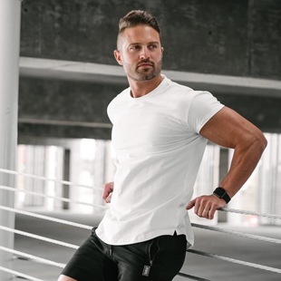 Muscle Новая Однотонная футболка для бодибилдинга Обтягивающая эластичная Мужская одежда для бега с коротким рукавом Топы Brothers Трансграничная оптовая продажа