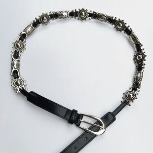 New retro American hot girl rivet stitching wide belt personality trend punk metal buckle waist belt wholesale