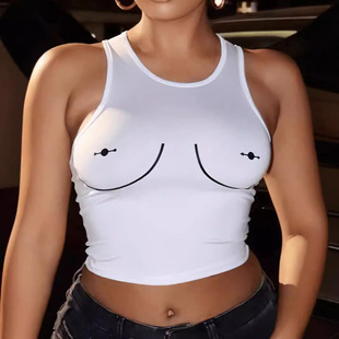 European and American SXY Printed Short Vest Women's Sleeveless Round Neck Vest T-shirt Tight Short Top