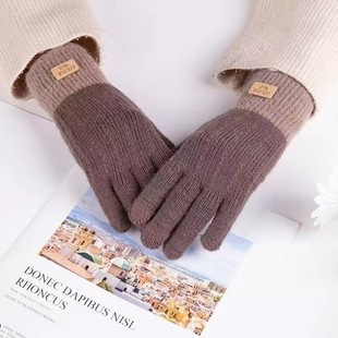 Winter Gloves Cute Knitted Cold-proof Riding Touchscreen Warm Cycling Gloves Thickened Five-finger Women's Student Gloves