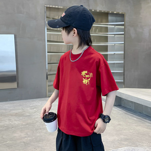 Men's Big Children's Summer Nazha Joint Short-sleeved White T-shirt 2025 New Children's Boys Summer Half-sleeved Ice Top