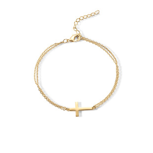 Fadeless Stainless Steel Chain Double Chain Bracelet Stainless Steel Cross Bracelet Double Layer 18K Real Gold Sliding