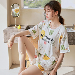 Modal plus size pajamas women's chubby girl Summer with chest pad plus size two-piece suit home wear fashion