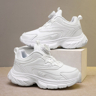 Children's small white shoes autumn and winter new leather soft bottom boys white sneaker students girls small black shoes cross border