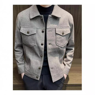Short Woolen Outwear Men's Trendy Brand High-End Men's Clothing Handsome Autumn and Winter 2024 New Plaid Woolen Jacket Outwear