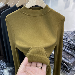 1572# [2025 autumn and winter new] semi-high collar double-sided velvet bottoming shirt women autumn and winter fashion