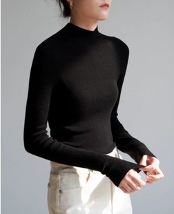 Seamless One-piece Wool Base Shirt Women's Autumn and Winter Half-high Collar Inner Top Elegant Commuter Tight Sweater Knitwear