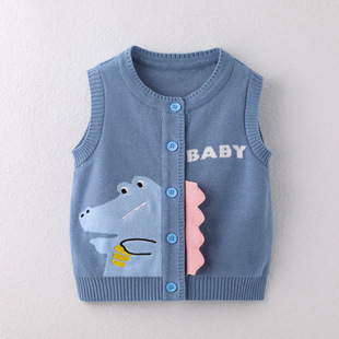 2024 autumn baby cotton delicate sweater children's vest baby vest cartoon dinosaur