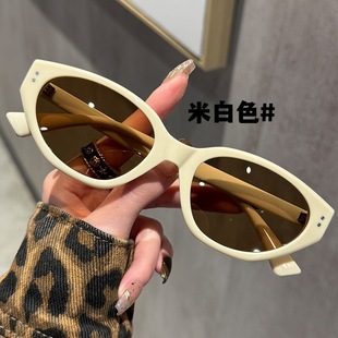 2430 Spring New Cat Small Eye Sunglasses Men and Women Wholesale Tall Niche Style Personalized Amber Sunglasses