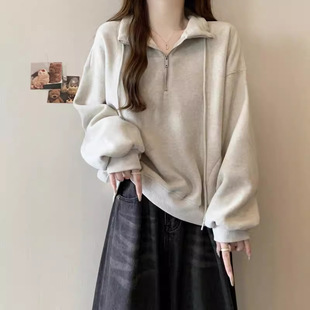 Korean-style Loose Elegant All-match Collar Half-zipper Academy-style Thin Pullover Sweater Women's Autumn and Winter Coat Ins