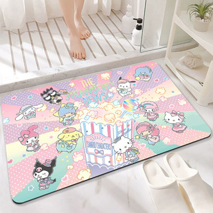 Hot Selling Cute Cartoon Sanrio Diatom Mud Dirty Resistant Easy-care Absorbent Floor Mat Household Toilet Foot Mat