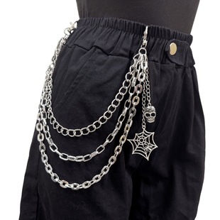 European and American Cross-border Jewelry Punk Style Fashion Metal Spider Web Waist Chain Women's Personalized All-match Skull Multi-layer Pants Chain