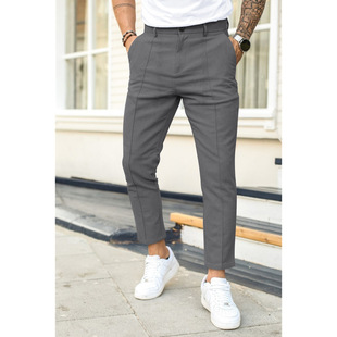 Cross-border winter foreign trade new men's double fold line solid color casual suit pants wish AliExpress Amazon popular
