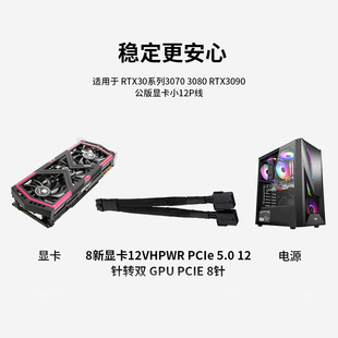 Computer Graphics RTX30 Series 3070 3090 12P to Dual 8P Graphics Adapter Woven Black Flat