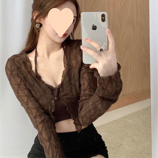 Pure Desire Style Lace Small Cardigan Women's Thin Long-sleeved Slim-fit Chic Outer Short Top for Summer