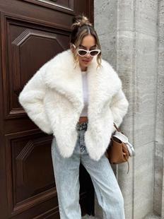 European and American fur large lapel faux fur coat short fashion fox fur coat fluffy plush women's clothing