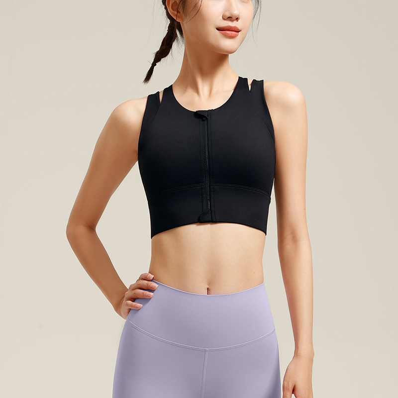 Plus Size Sports Vest for Women with Front Zipper, High-Intensity Outerwear, Side Bra, Running Fitness Anti-vibration Underwear