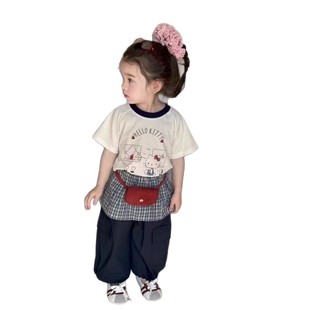 2025 весна лето новый стиль девушки мультфильм для кожи с принтом baby kitty с короткими рукавами пердеть брюки набор