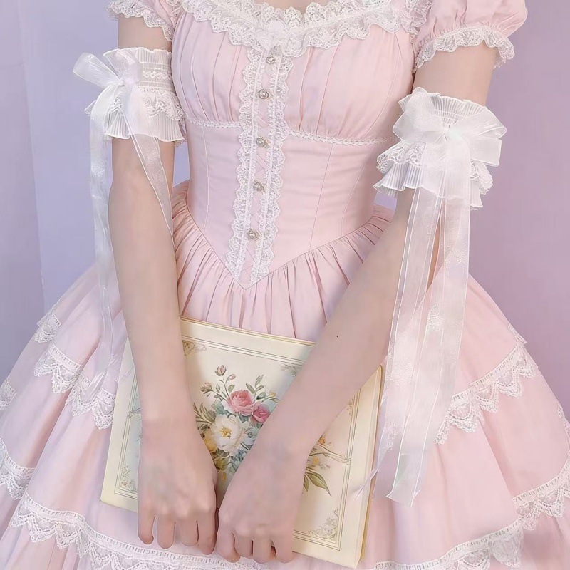 Lolita Lolita Lace Bow Arm Sleeves Long Streamer Ribbon Sleeves Decorative Jk with Big Arm Sleeves