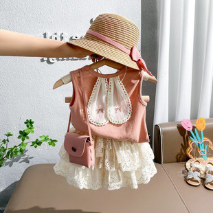 Girls' suit summer new 2024 children's net red fashionable clothes baby girls' summer fashionable sleeveless two-piece suit