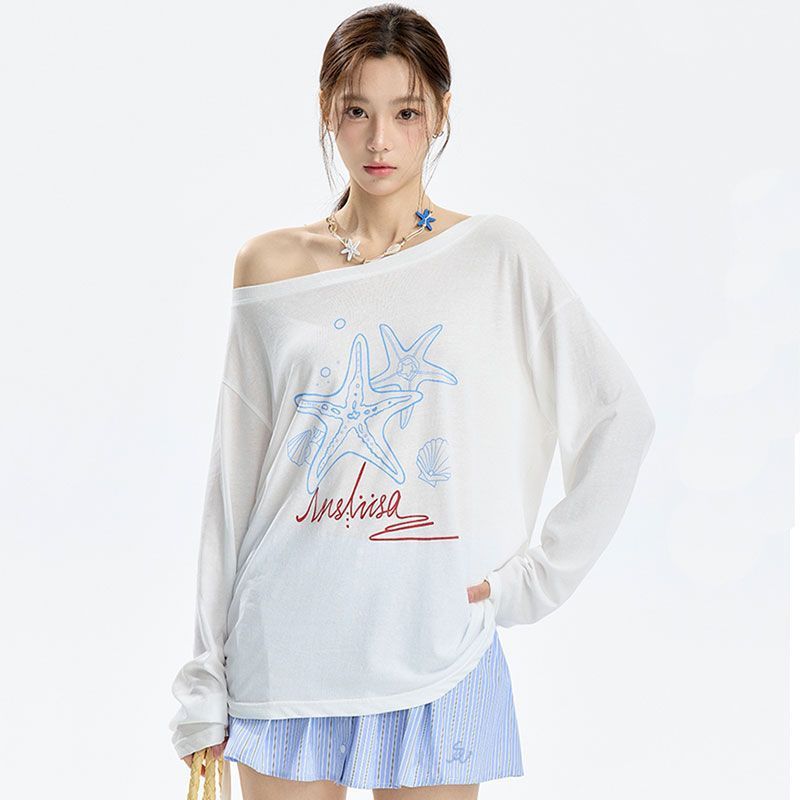Summer New Thin Sun Protection Blouse Slimming Look Long-Sleeved T-Shirt Women's Air-Conditioned Shirt Casual Loose Lazy Top Women