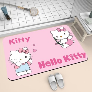 HelloKitty Bathroom Mat Cartoon Diatom Mud Mat Toilet Water Absorbent Foot Mat Entrance Door Mat