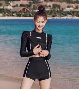 Korean Sports New 2024 Long-sleeved Short-sleeved Conservative Split Two-piece Set Push-up Seaside Surfing Swimsuit Bikini