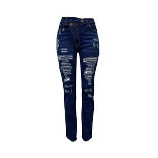 LD2270 Autumn and Winter New European and American Women's Amazon Straight Distinctive Waist Stretch Cut Tassel Jeans