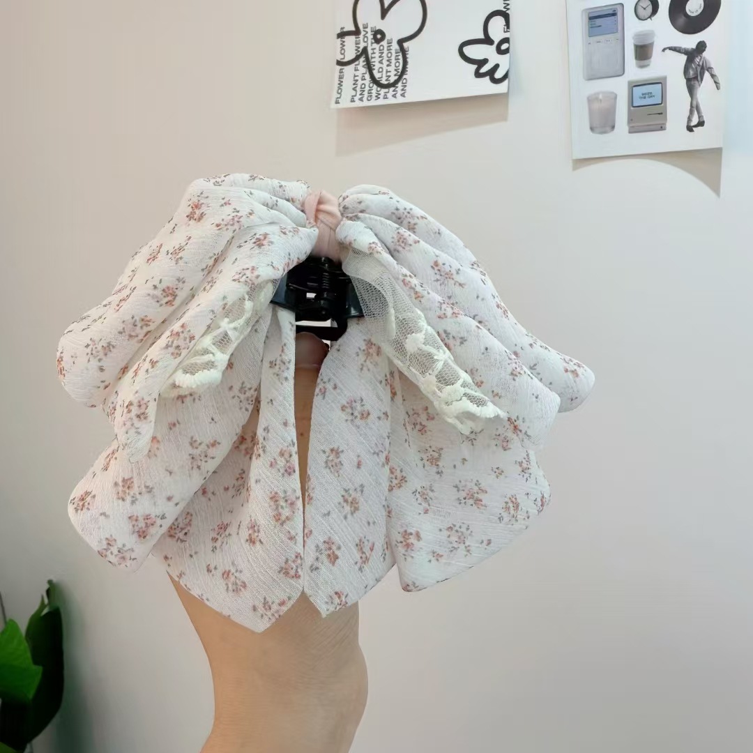 Small Floral Hair Clip, Fresh Hair Clip, Pastoral Style Floral Fluffy Bow Ponytail Clip, Showing Hair Volume, Forest Hair Accessories