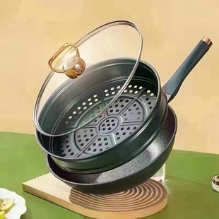 Популярная интернет-знаменитость Maifan Stone Wok Queen Сковорода с антипригарным покрытием Бытовой вок Многофункциональная сковорода Пароварка для супа